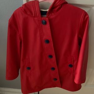 Red Hooded Fleece Lined Raincoat